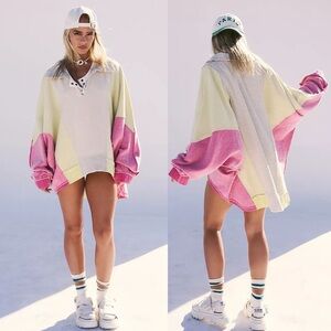Free People Sidewalk Sweatshirt Oversized Slouchy Colorblock